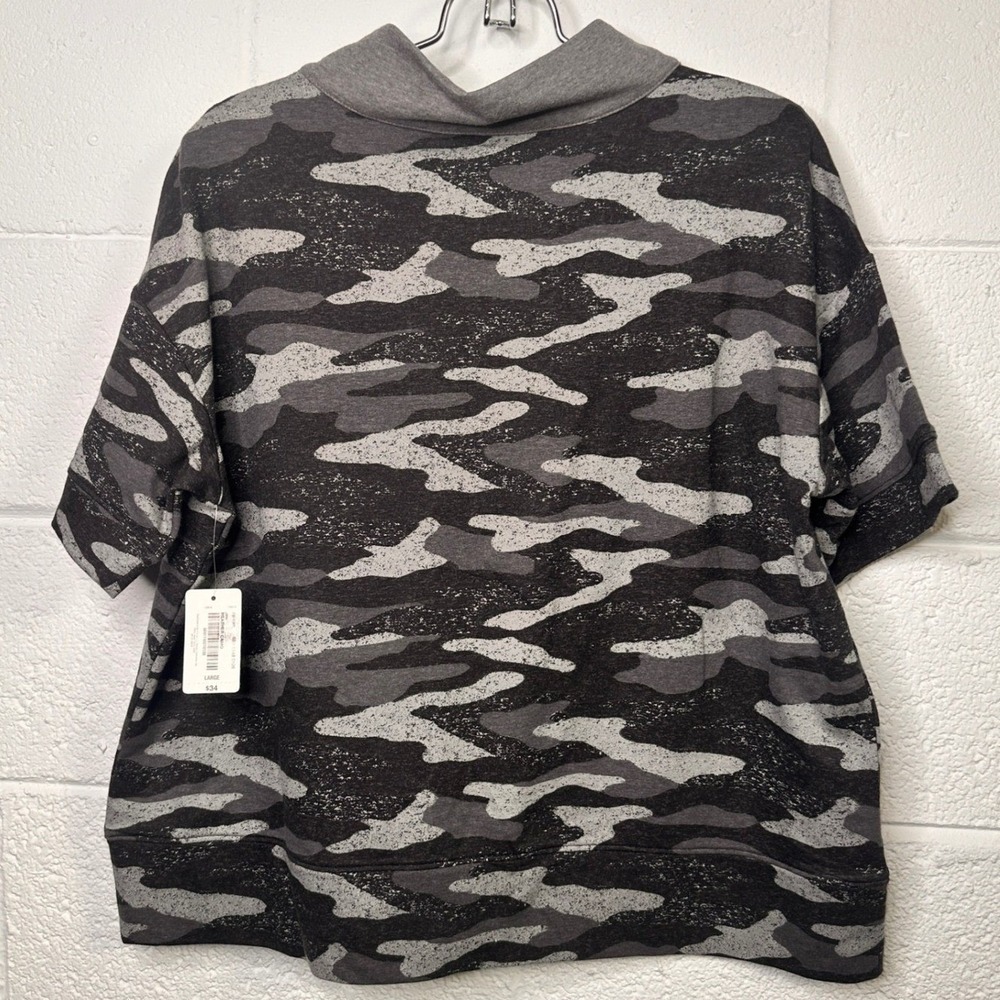 NWT Camo Quarter Zip Short Sleeve Pullover Gray Neon Flirtitude Active Womens Lg - Picture 2 of 4